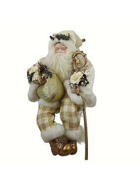 Elegant Holiday Santa Figurine 25" Tall With Gold Accents Faux Fur Trim